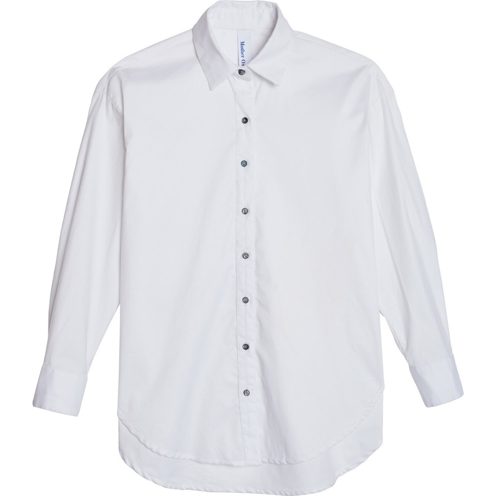 MOTHER Women’s Oxford Classic White Button-Down White Shirt High-Low Size L/XL